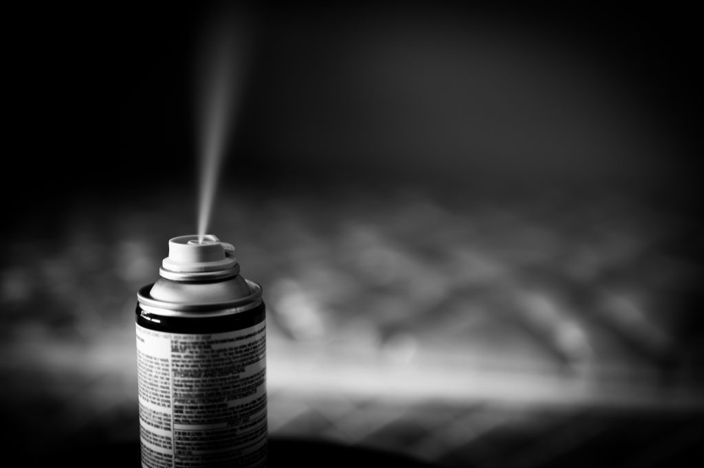 black and white picture of aerosol can fogger used to kill bed bugs